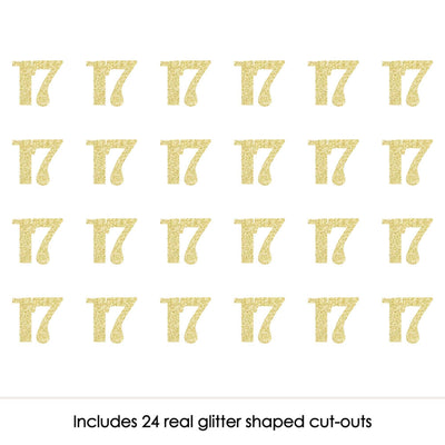 Gold Glitter 17 - No-Mess Real Gold Glitter Cut-Out Numbers - 17th Birthday Party Confetti - Set of 24