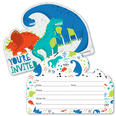 Roar Dinosaur - Shaped Fill-In Invitations - Dino Mite T-Rex Baby Shower or Birthday Party Invitation Cards with Envelopes - Set of 12