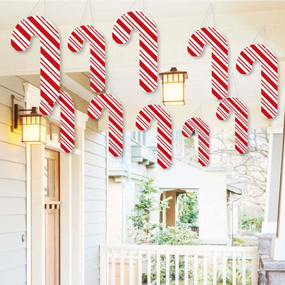 Hanging Candy Cane - Outdoor Holiday and Christmas Hanging Porch & Tree Yard Decorations - 10 Pieces