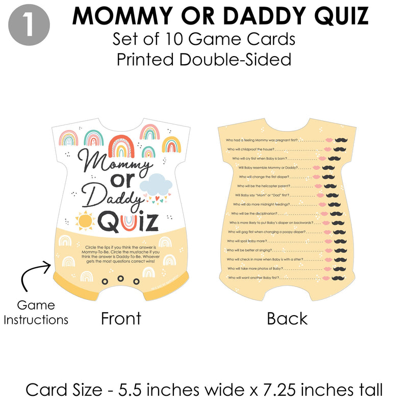 Hello Rainbow - 4 Boho Baby Shower Games - 10 Cards Each - Who Knows Mommy Best, Mommy or Daddy Quiz, What&