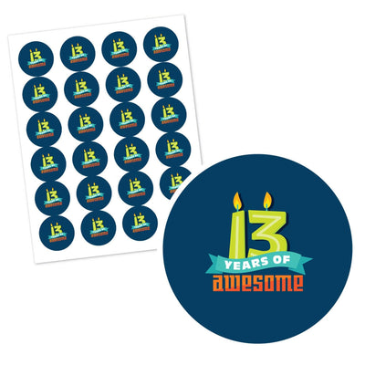 Boy 13th Birthday - Personalized Official Teenager Birthday Party Circle Sticker Labels - 24 Count