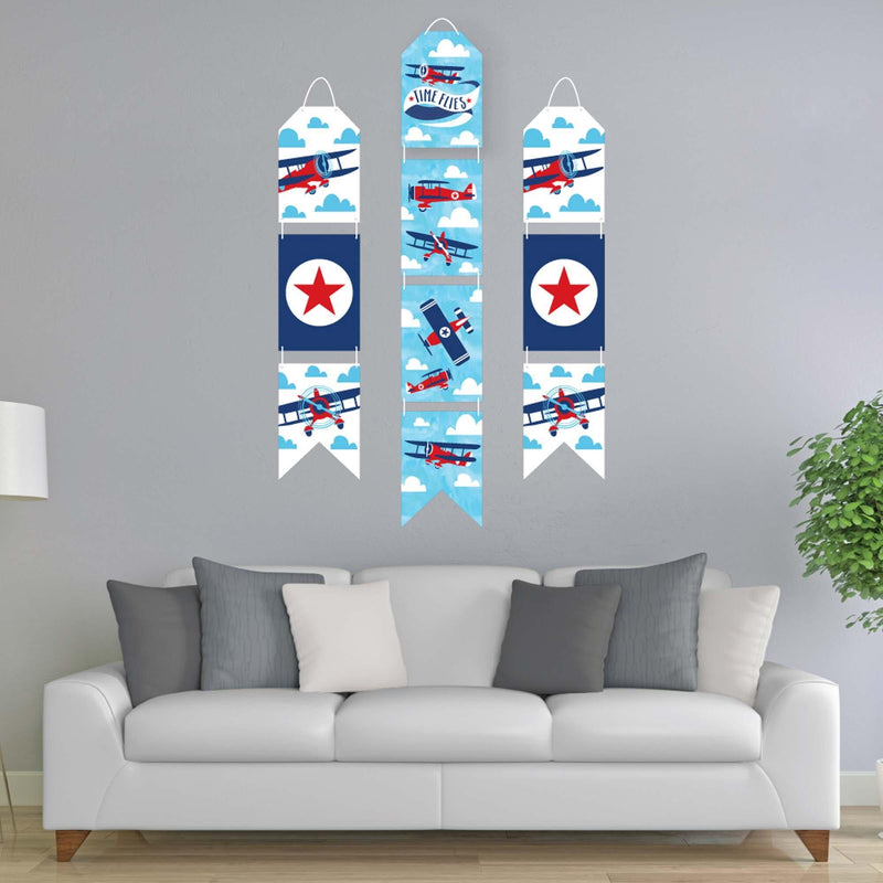 Taking Flight - Airplane - Hanging Vertical Paper Door Banners - Vintage Plane Baby Shower or Birthday Party Wall Decoration Kit - Indoor Door Decor