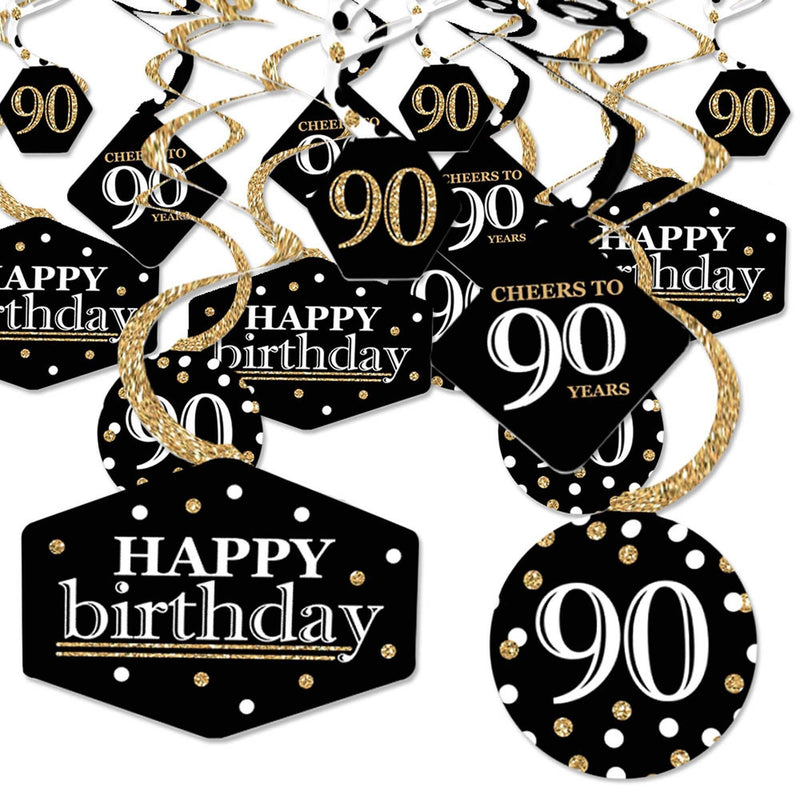 Adult 90th Birthday - Gold - Birthday Party Hanging Decor - Party Decoration Swirls - Set of 40