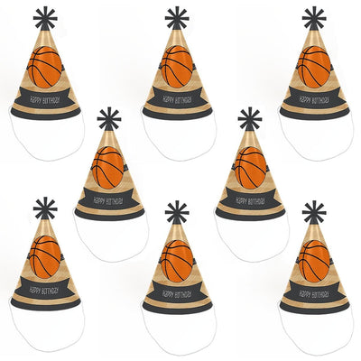 Nothin' but Net - Basketball - Cone Happy Birthday Party Hats for Kids and Adults - Set of 8 (Standard Size)