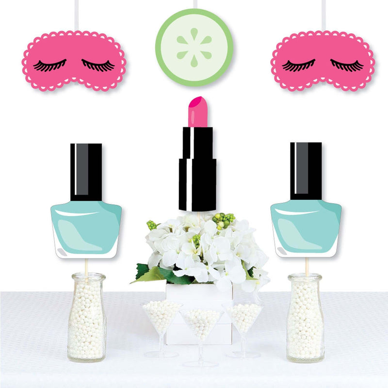 Spa Day - Eye Mask, Nail Polish, Lipstick and Cucumber Decorations DIY Girls Makeup Party Essentials - Set of 20