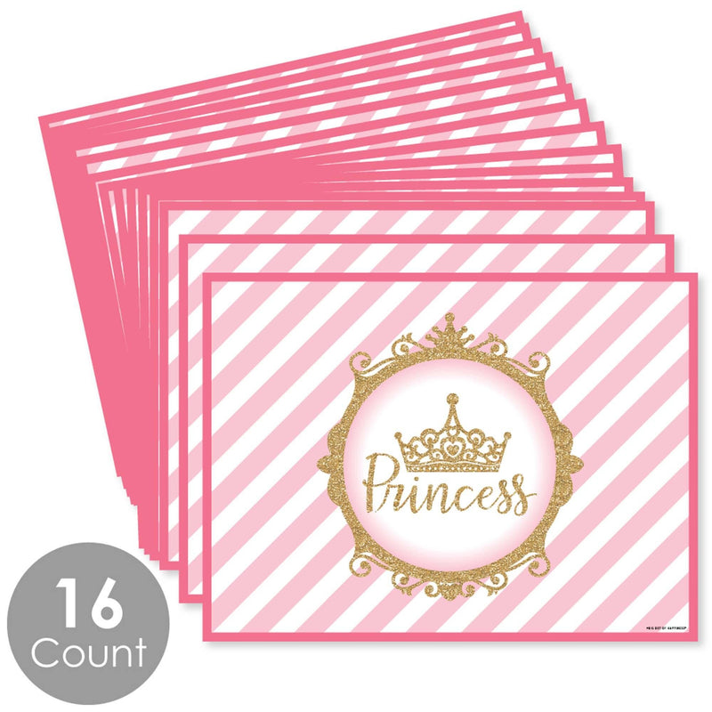 Little Princess Crown - Party Table Decorations - Pink and Gold Princess Baby Shower or Birthday Party Placemats - Set of 16