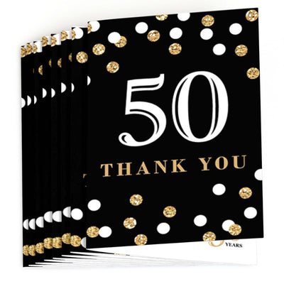 Adult 50th Birthday - Gold - Birthday Party Thank You Cards - 8 ct