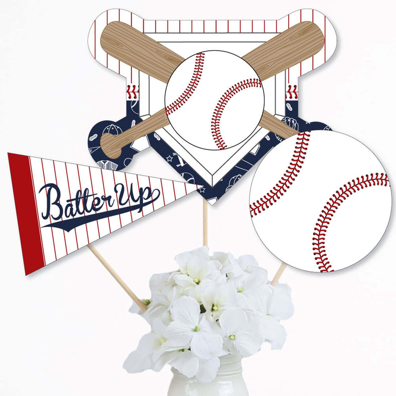 Batter Up - Baseball - Baby Shower or Birthday Party Centerpiece Sticks - Table Toppers - Set of 15