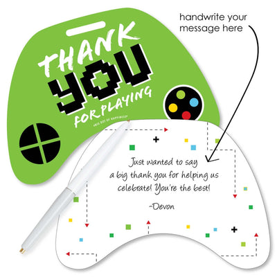 Game Zone - Shaped Thank You Cards - Pixel Video Game Party or Birthday Party Thank You Note Cards with Envelopes - Set of 12