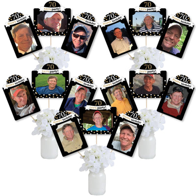 Adult 70th Birthday - Gold - Birthday Party Picture Centerpiece Sticks - Photo Table Toppers - 15 Pieces