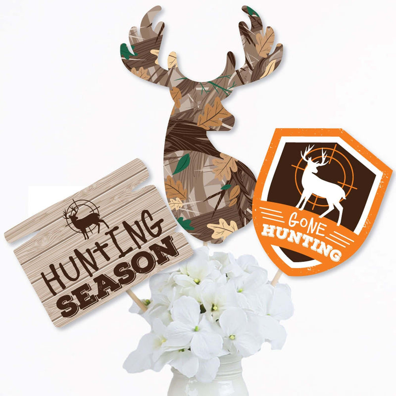Gone Hunting - Deer Hunting Camo Party Centerpiece Sticks - Table Toppers - Set of 15