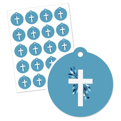 Blue Elegant Cross - Boy Religious Party Favor Gift Tags (Set of 20)