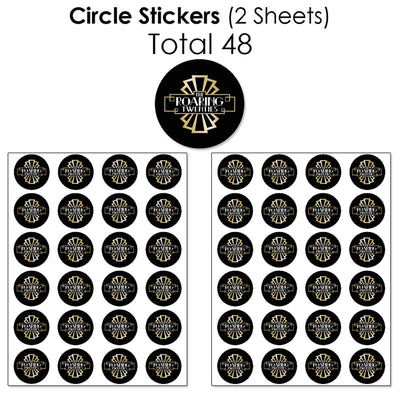 Roaring 20's - Mini Candy Bar Wrappers, Round Candy Stickers and Circle Stickers - 1920s Art Deco Jazz Party Candy Favor Sticker Kit - 304 Pieces