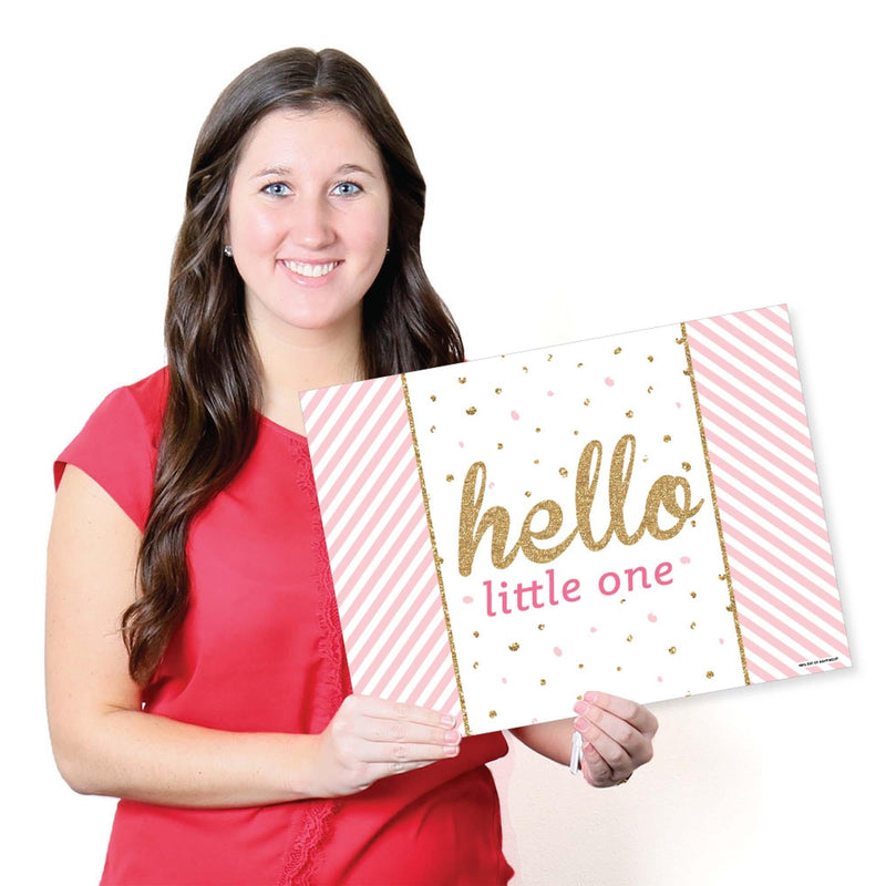Hello Little One - Pink and Gold - Party Table Decorations - Girl Baby Shower Placemats - Set of 16