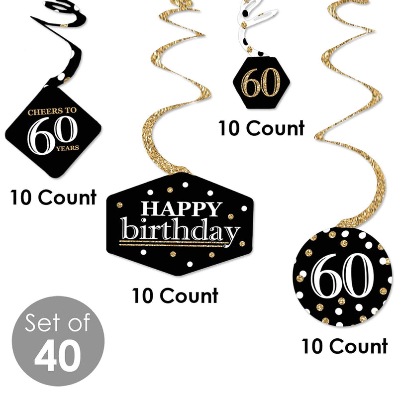 Adult 60th Birthday - Gold - Birthday Party Hanging Decor - Party Decoration Swirls - Set of 40