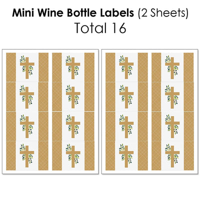 Elegant Cross - Mini Wine Bottle Labels, Wine Bottle Labels and Water Bottle Labels - Religious Party Decorations - Beverage Bar Kit - 34 Pieces
