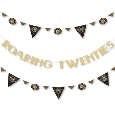 Roaring 20's - 1920s Art Deco Jazz Party Letter Banner Decoration - 36 Banner Cutouts and No-Mess Real Gold Glitter Roaring Twenties Banner Letters