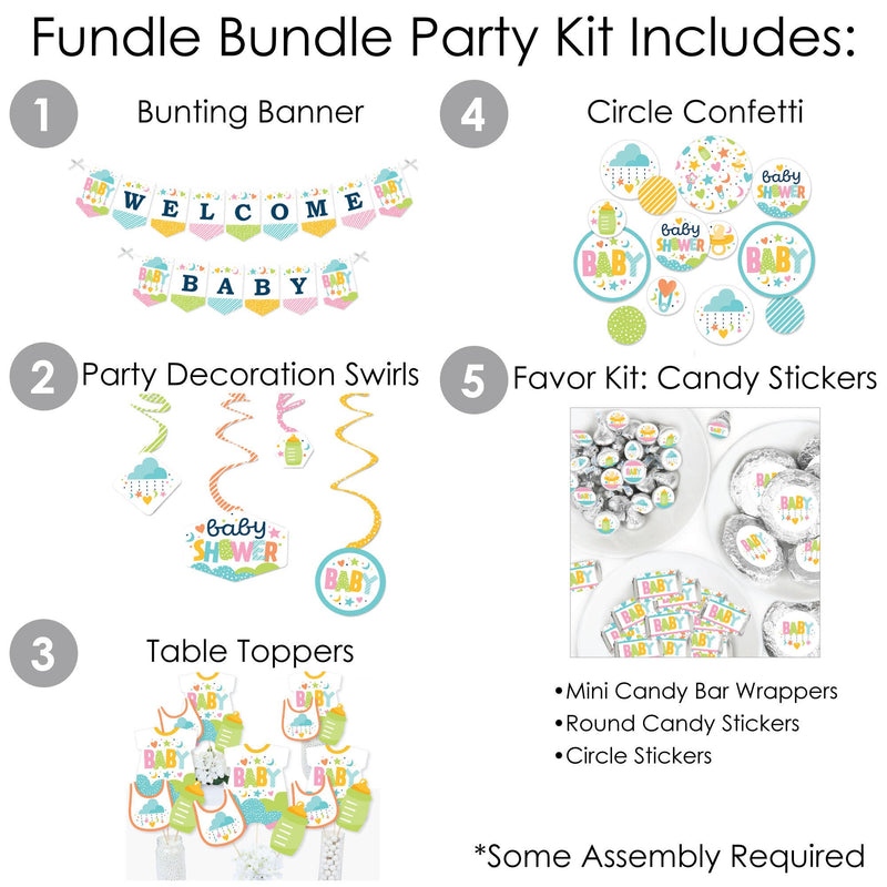 Colorful Baby Shower - Gender Neutral Party Supplies - Banner Decoration Kit - Fundle Bundle