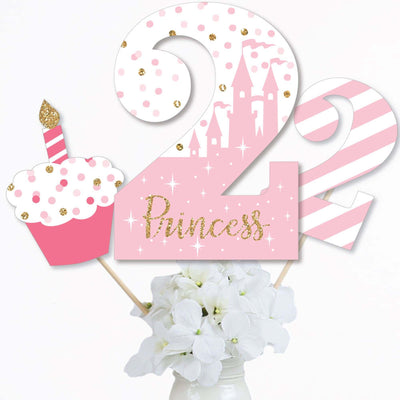 2nd Birthday Little Princess Crown - Pink and Gold Princess Second Birthday Party Centerpiece Sticks - Table Toppers - Set of 15
