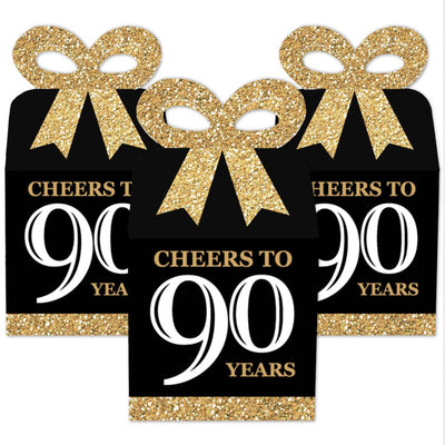 Adult 90th Birthday - Gold - Square Favor Gift Boxes - Birthday Party Bow Boxes - Set of 12