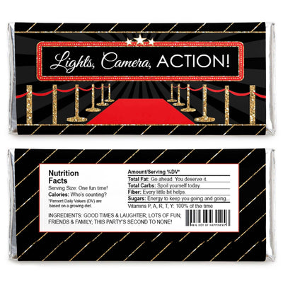 Red Carpet Hollywood - Candy Bar Wrapper Movie Night Party Favors - Set of 24
