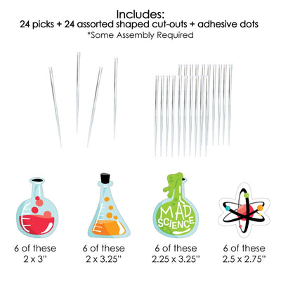 Scientist Lab - Dessert Cupcake Toppers - Mad Science Baby Shower or Birthday Party Clear Treat Picks - Set of 24