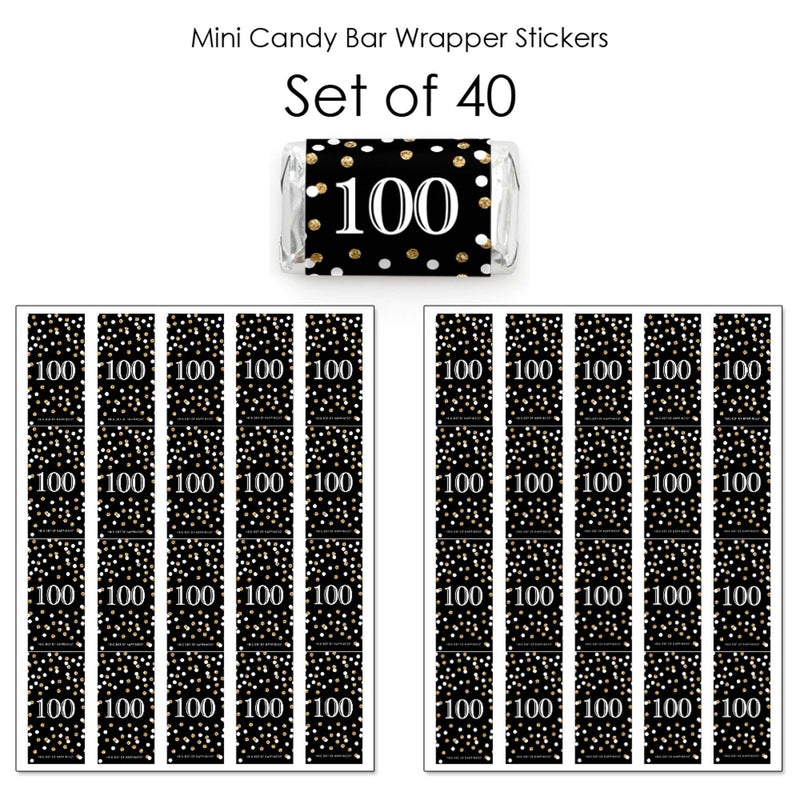 Adult 100th Birthday - Gold - Mini Candy Bar Wrapper Stickers - Birthday Party Small Favors - 40 Count
