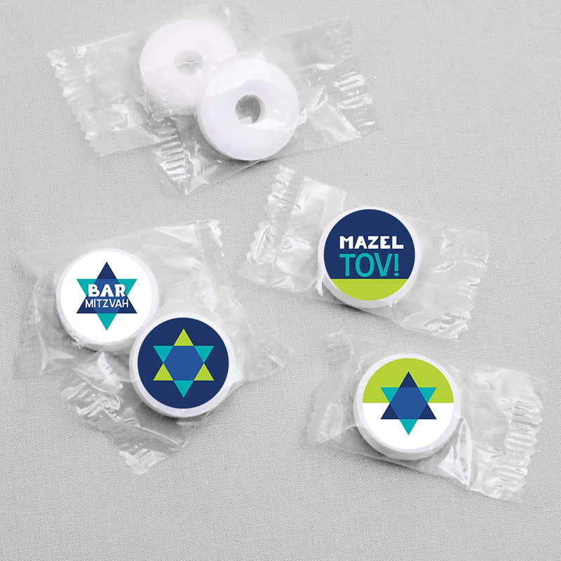 Blue Bar Mitzvah - Boy Party Round Candy Sticker Favors - Labels Fit Hershey&