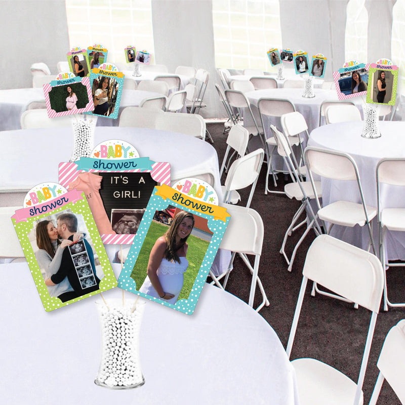 Colorful Baby Shower - Gender Neutral Party Picture Centerpiece Sticks - Photo Table Toppers - 15 Pieces