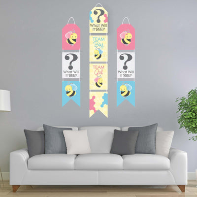 What Will It BEE? - Hanging Vertical Paper Door Banners - Gender Reveal Wall Decoration Kit - Indoor Door Decor