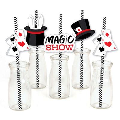 Ta-Da, Magic Show - Paper Straw Decor - Magical Birthday Party Striped Decorative Straws - Set of 24