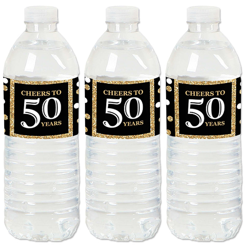 Adult 50th Birthday - Gold - Birthday Party Water Bottle Sticker Labels - Set of 20
