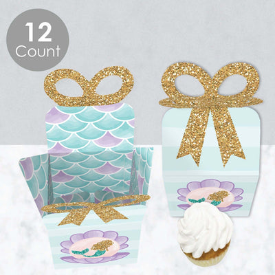 Let's Be Mermaids - Square Favor Gift Boxes - Baby Shower or Birthday Party Bow Boxes - Set of 12