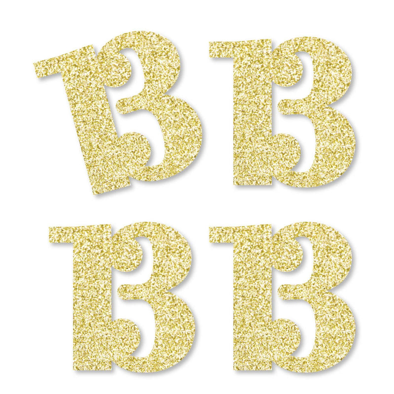 Gold Glitter 13 - No-Mess Real Gold Glitter Cut-Out Numbers - 13th Birthday Party Confetti - Set of 24