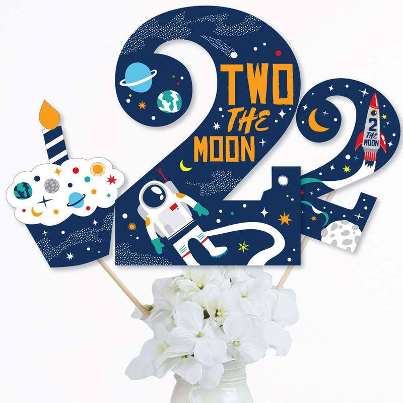 2nd Birthday Two the Moon - Outer Space Second Birthday Party Centerpiece Sticks - Table Toppers - Set of 15
