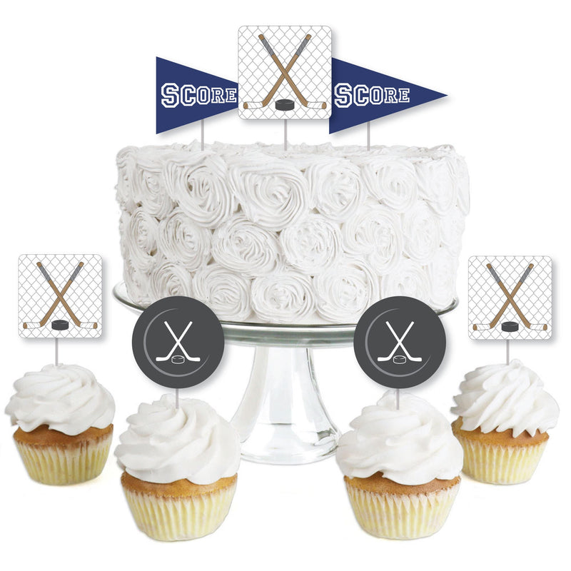 Shoots & Scores! - Hockey - Dessert Cupcake Toppers - Baby Shower or Birthday Party Clear Treat Picks - Set of 24