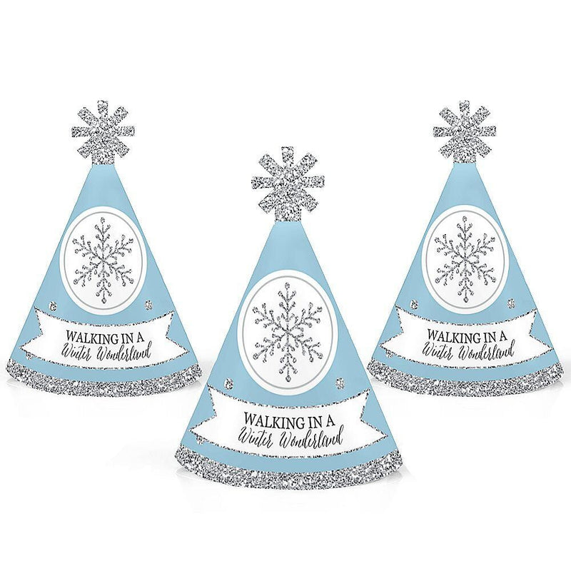 Winter Wonderland - Mini Cone Snowflake Holiday Party - Small Little Party Hats - Set of 8