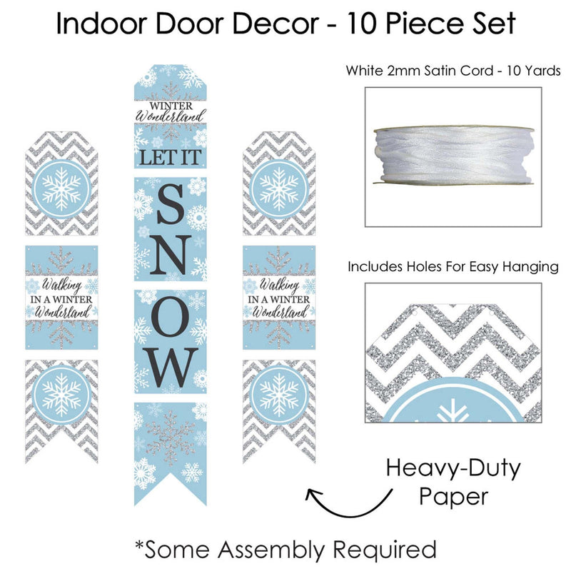 Winter Wonderland - Hanging Vertical Paper Door Banners - Snowflake Holiday Party and Winter Wedding Wall Decoration Kit - Indoor Door Decor