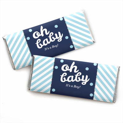Hello Little One - Blue and Silver - Candy Bar Wrappers Boy Baby Shower Favors - Set of 24