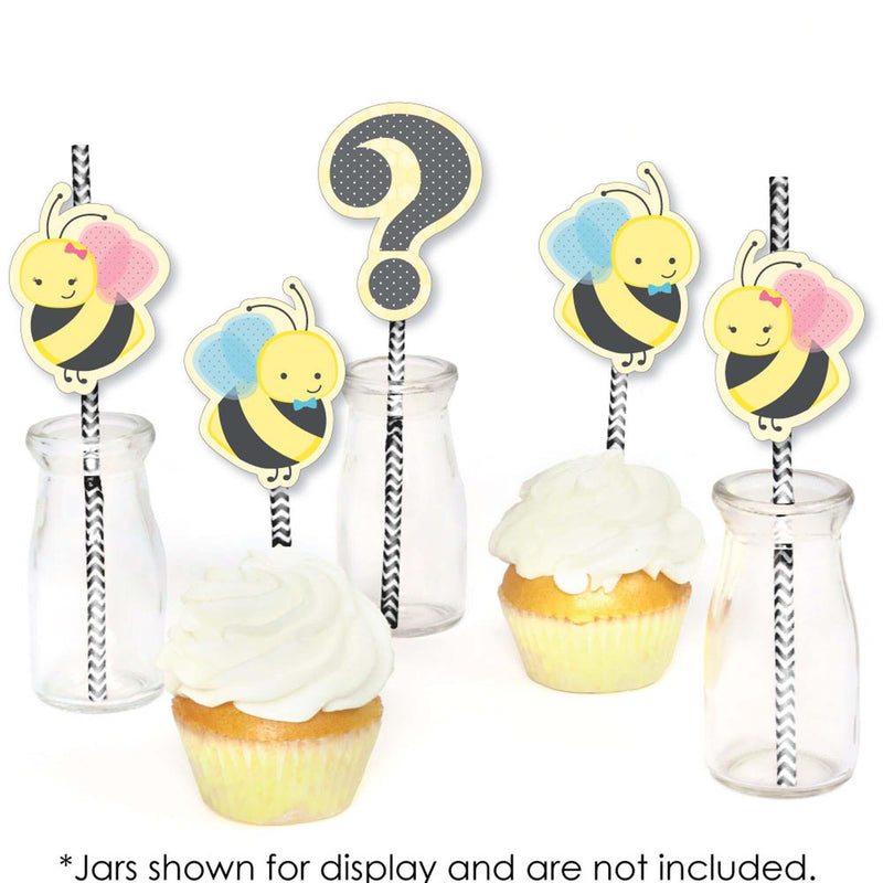What Will It BEE? - Paper Straw Decor - Baby Shower Striped Decorative Straws - Set of 24