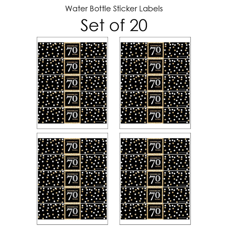 Adult 70th Birthday - Gold - Birthday Party Water Bottle Sticker Labels - Set of 20