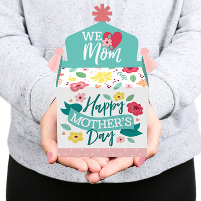 Colorful Floral Happy Mother's Day - Treat Box Party Favors - We Love Mom Party Goodie Gable Boxes - Set of 12