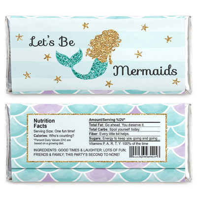 Let's Be Mermaids - Candy Bar Wrappers Baby Shower or Birthday Party Favors - Set of 24