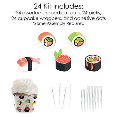 Let's Roll - Sushi - Cupcake Decoration - Japanese Party Cupcake Wrappers and Treat Picks Kit - Set of 24