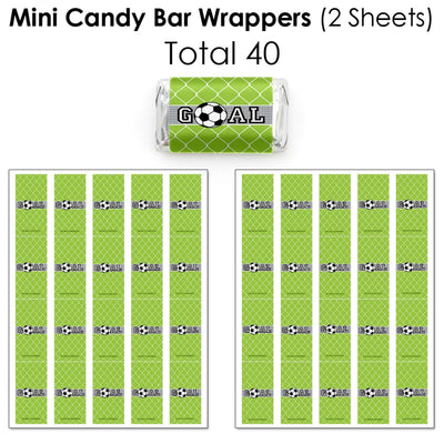 GOAAAL! - Soccer - Mini Candy Bar Wrappers, Round Candy Stickers and Circle Stickers - Baby Shower or Birthday Party Candy Favor Sticker Kit - 304 Pieces