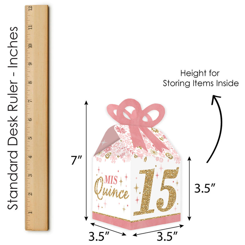 Mis Quince Anos - Square Favor Gift Boxes - Quinceanera Sweet 15 Birthday Party Bow Boxes - Set of 12