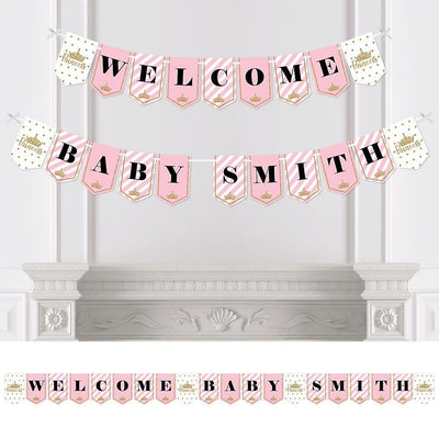 Personalized Little Princess Crown - Custom Pink and Gold Princess Baby Shower Bunting Banner and Decorations - Welcome Baby Custom Name Banner