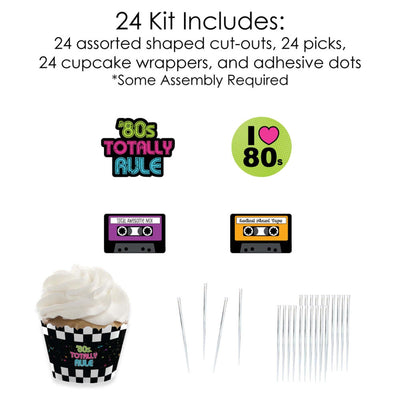 80's Retro - Cupcake Decorations - Totally 1980s Party Cupcake Wrappers and Treat Picks Kit - Set of 24