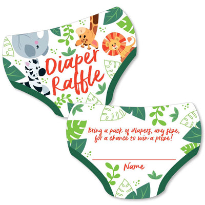 Jungle Party Animals - Diaper Shaped Raffle Ticket Inserts - Safari Zoo Animal Baby Shower Activities - Diaper Raffle Game - Set of 24