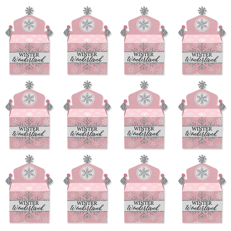 Pink Winter Wonderland - Treat Box Party Favors - Holiday Snowflake Birthday Party and Baby Shower Goodie Gable Boxes - Set of 12